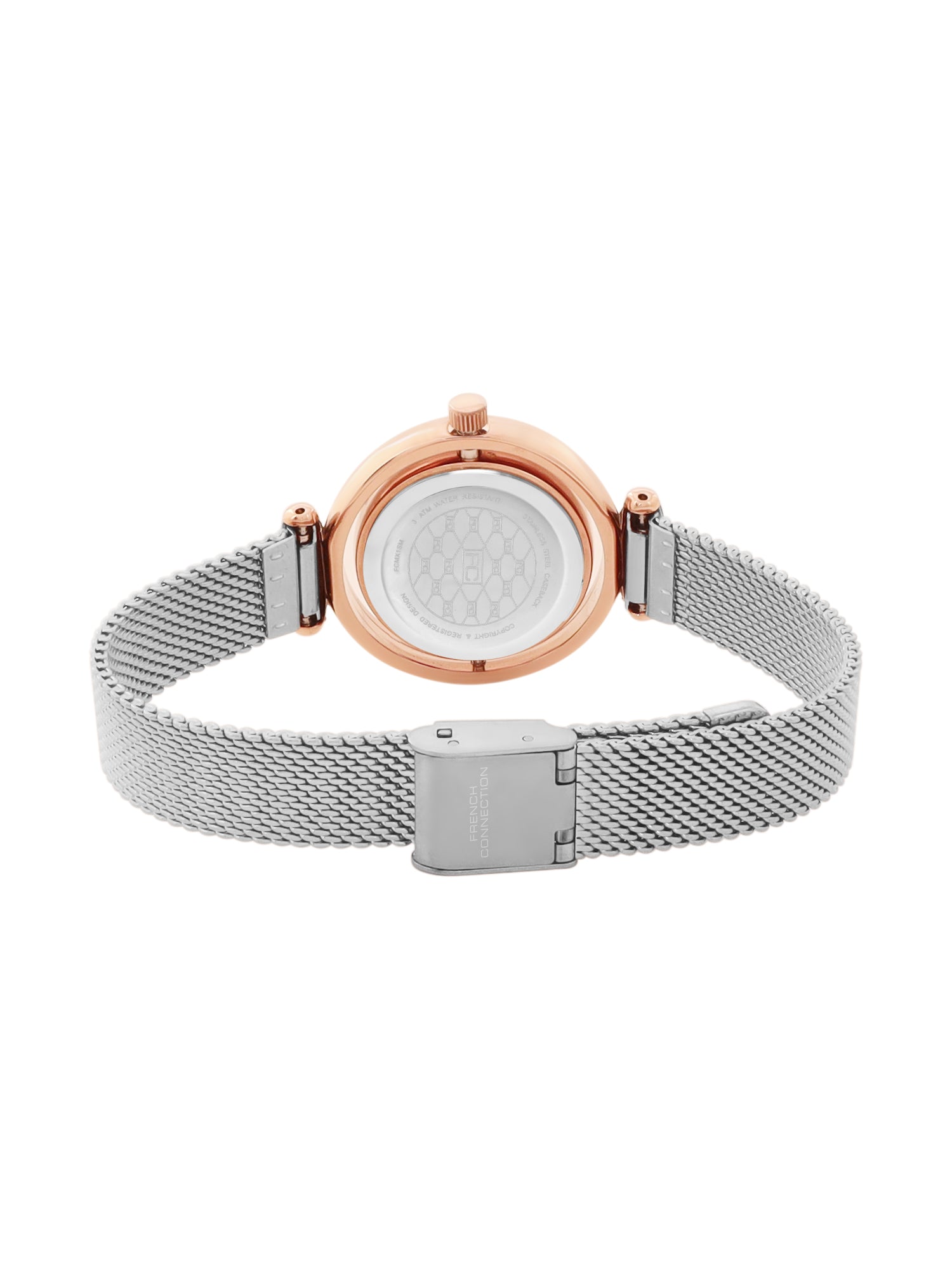 French Connection Sunray Silver Round Dial With Stainless Steel Strap Watch - For Womens FCMX1SM