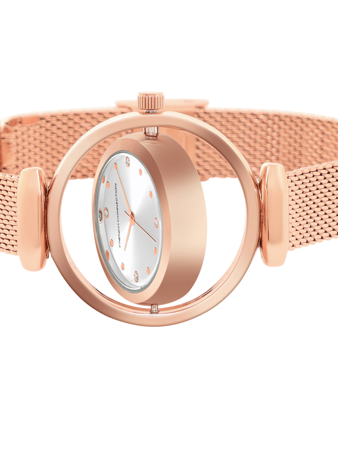 French Connection Sunray Silver Round Dial With Rose Stainless Steel  Strap Watch - For Womens FCMX1SRGM