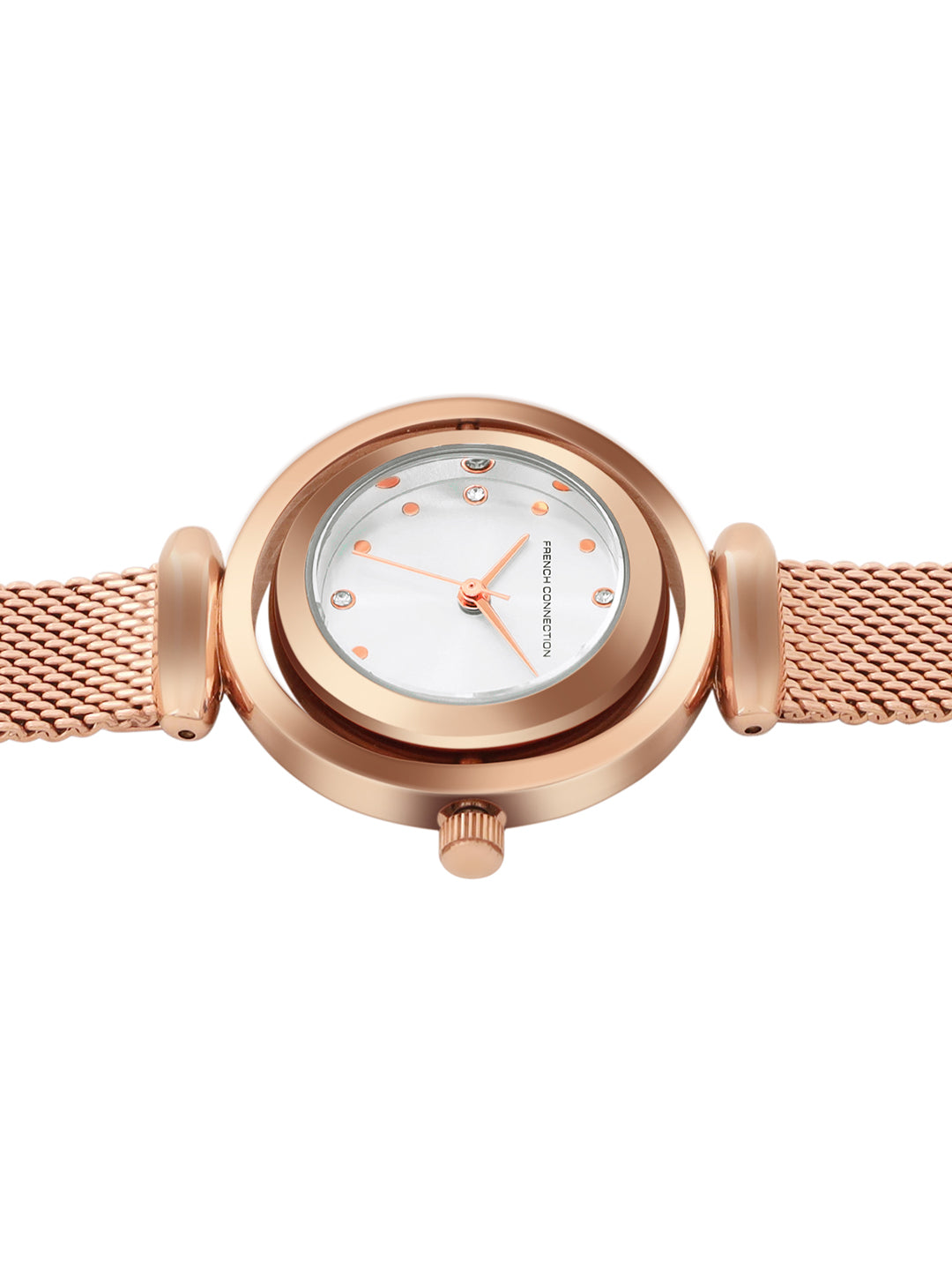 French Connection Sunray Silver Round Dial With Rose Stainless Steel  Strap Watch - For Womens FCMX1SRGM