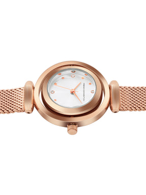 French Connection Sunray Silver Round Dial With Rose Stainless Steel  Strap Watch - For Womens FCMX1SRGM