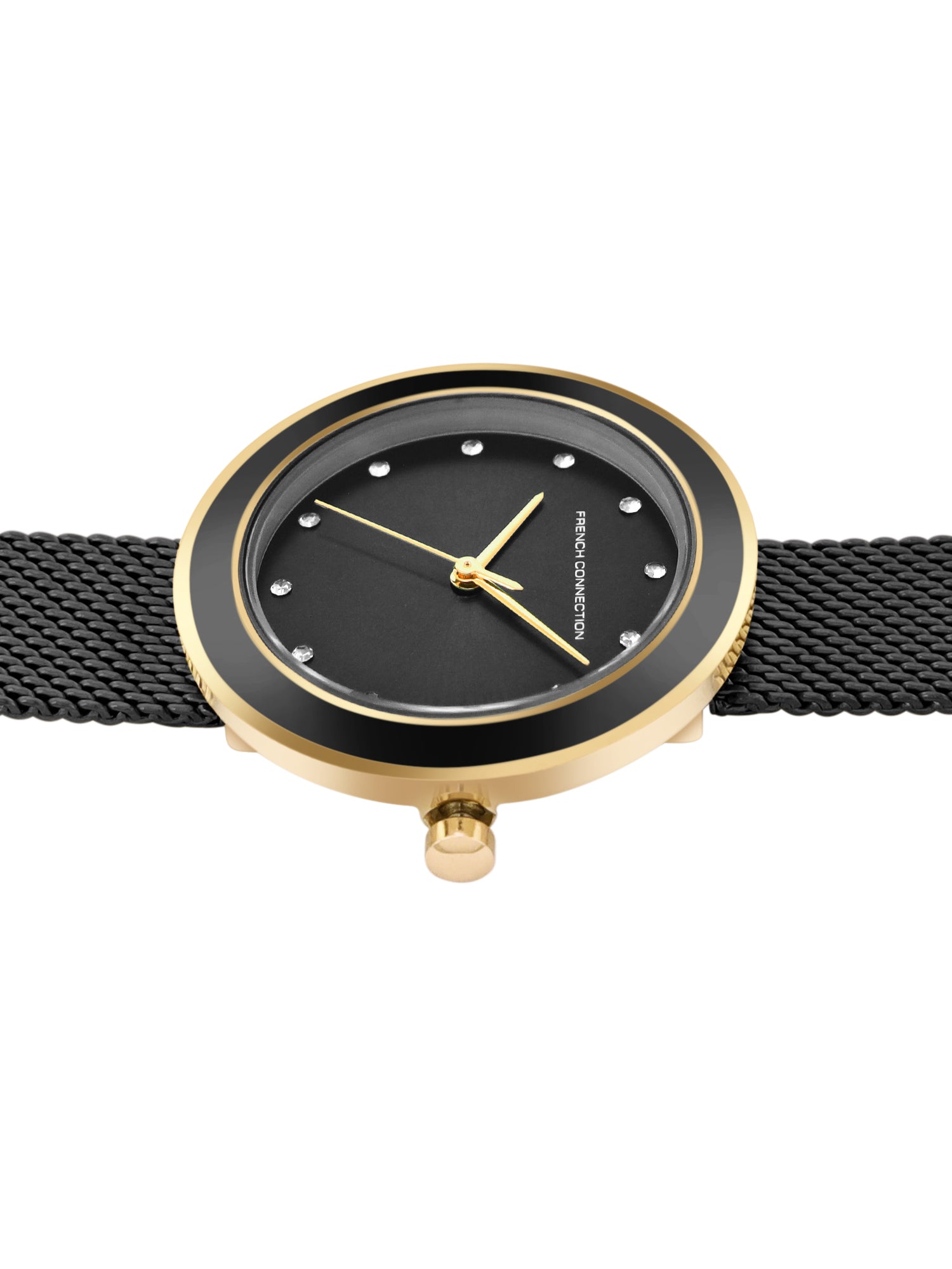 French Connection Sunray Black Round Dial With Black Stainless Steel Strap Watch - For Womens FCMX2BM