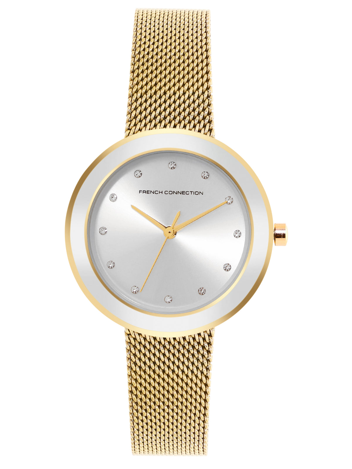 French Connection Sunray Silver Round Dial With  Gold Stainless Steel  Strap Watch - For Womens FCMX2GM