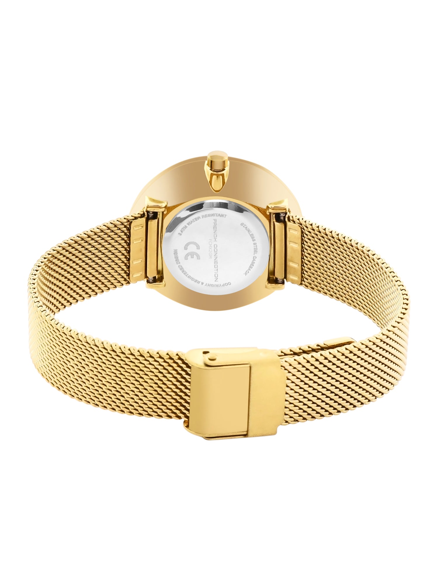 French Connection Sunray Silver Round Dial With  Gold Stainless Steel  Strap Watch - For Womens FCMX2GM