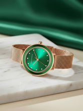 French Connection Sunray Green Round Dial With Rose Stainless Steel  Strap Watch - For Womens FCMX2NRGM
