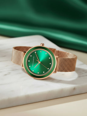 French Connection Sunray Green Round Dial With Rose Stainless Steel  Strap Watch - For Womens FCMX2NRGM