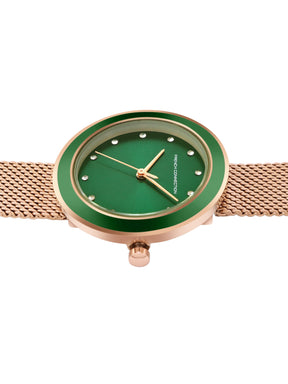 French Connection Sunray Green Round Dial With Rose Stainless Steel  Strap Watch - For Womens FCMX2NRGM