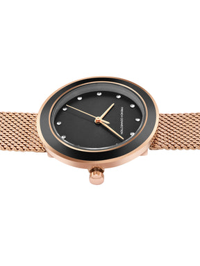 French Connection Sunray Black Round Dial With Rose Stainless Steel  Strap Watch - For Womens FCMX2RGM