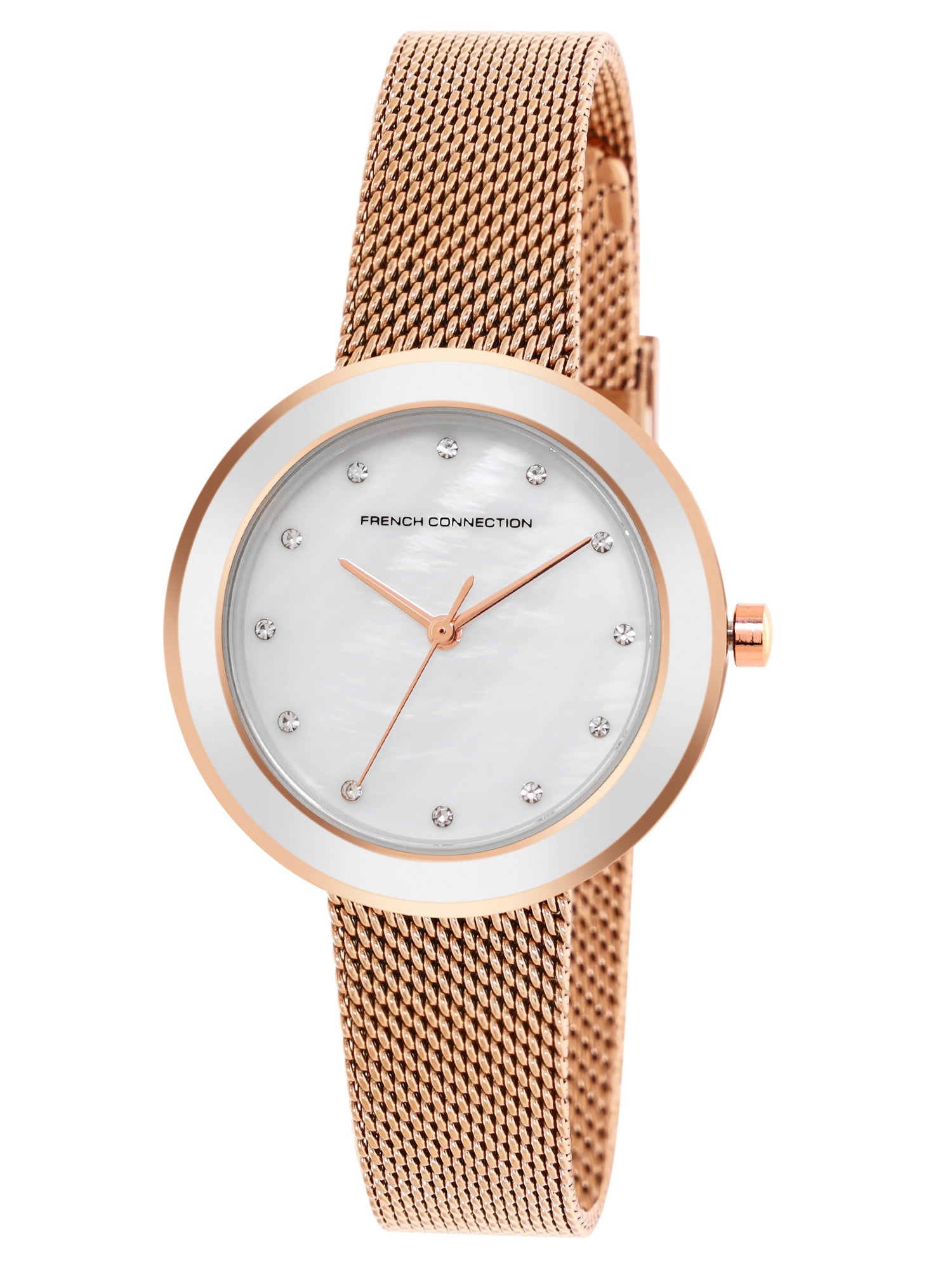 French Connection Sunray Silver Round Dial With Rose Stainless Steel  Strap Watch - For Womens FCMX2SRGM