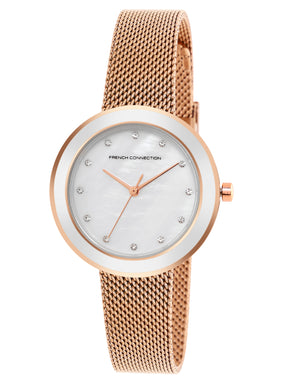 French Connection Sunray Silver Round Dial With Rose Stainless Steel  Strap Watch - For Womens FCMX2SRGM