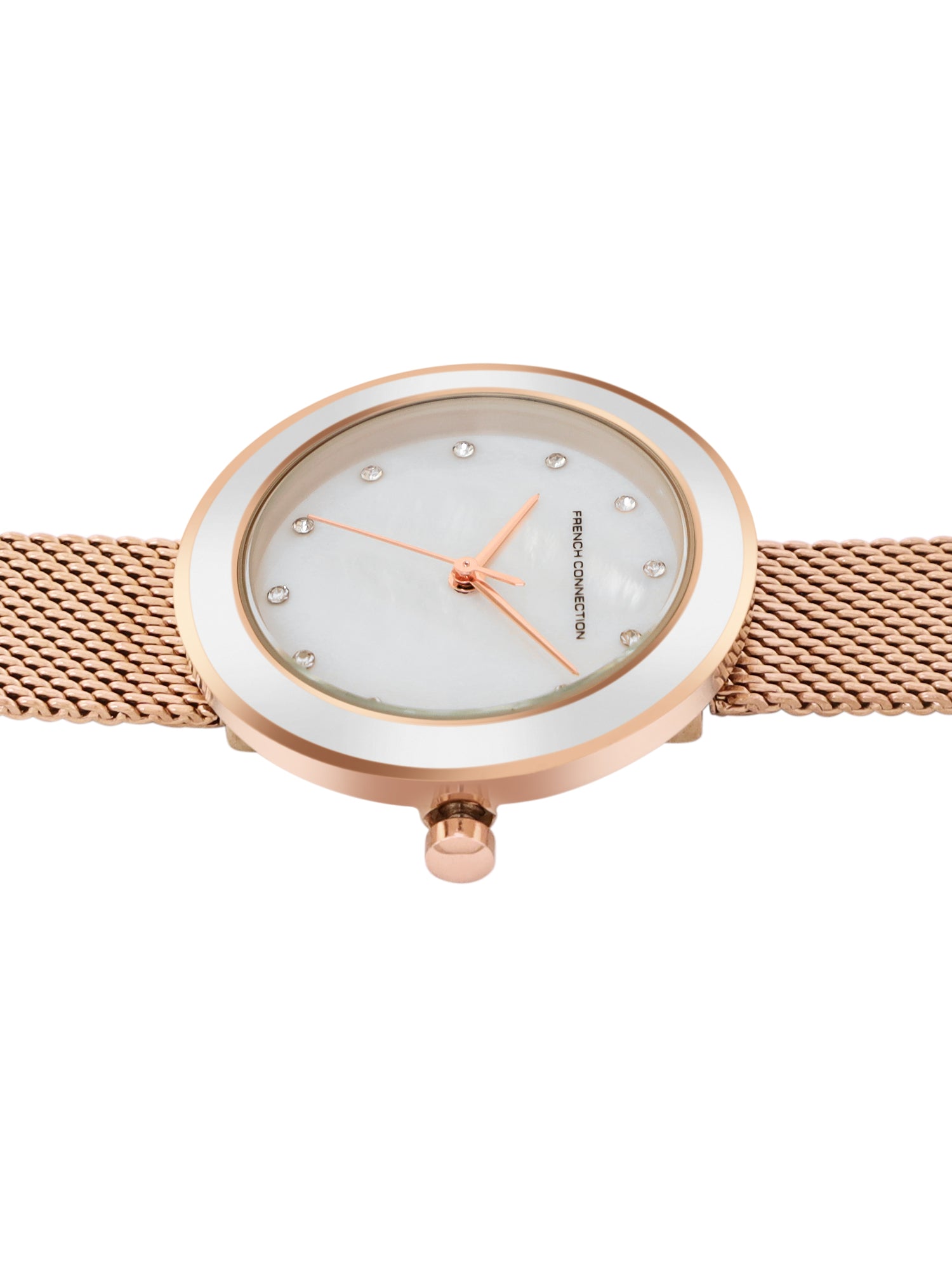 French Connection Sunray Silver Round Dial With Rose Stainless Steel  Strap Watch - For Womens FCMX2SRGM