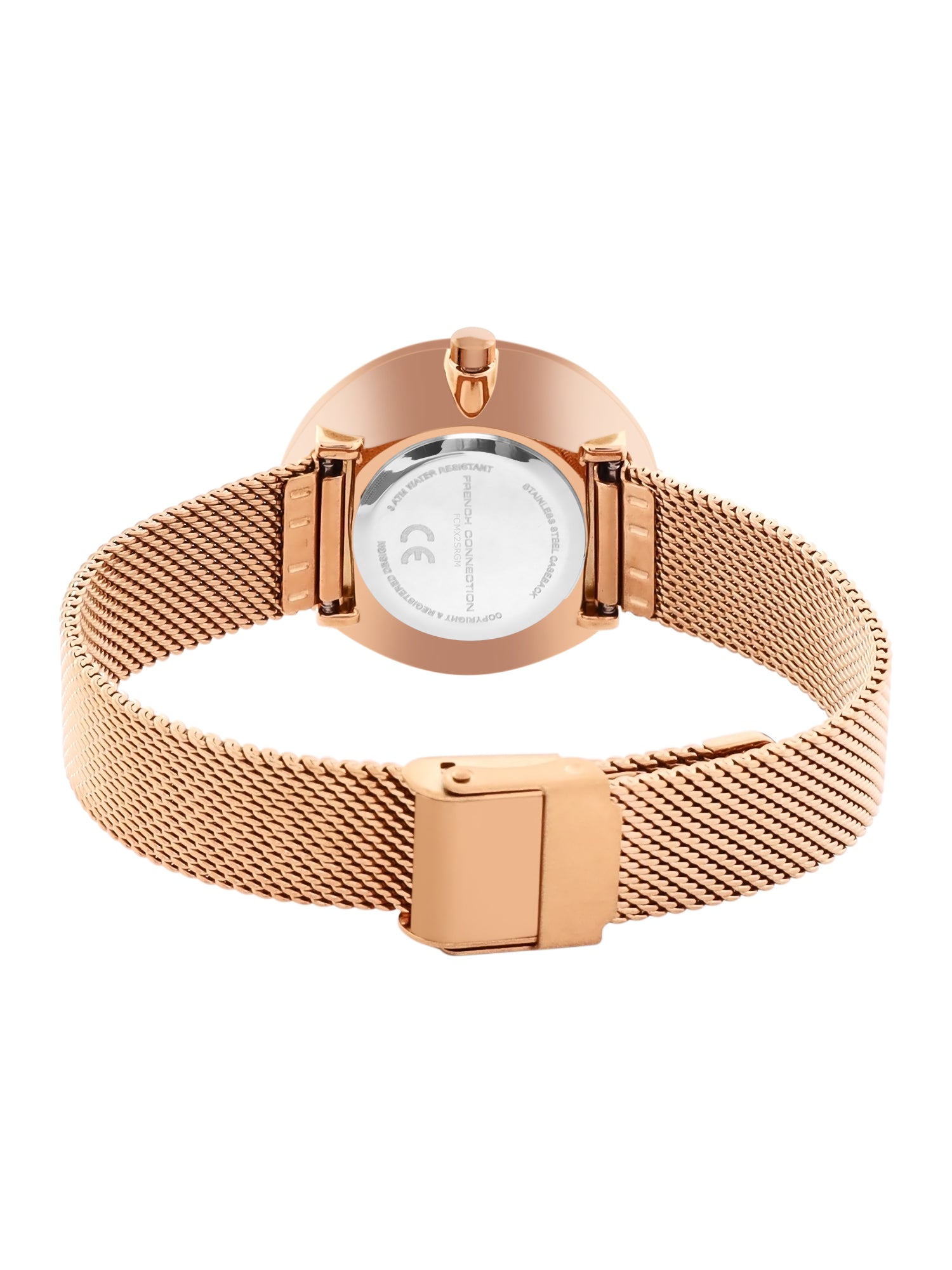 French Connection Sunray Silver Round Dial With Rose Stainless Steel  Strap Watch - For Womens FCMX2SRGM