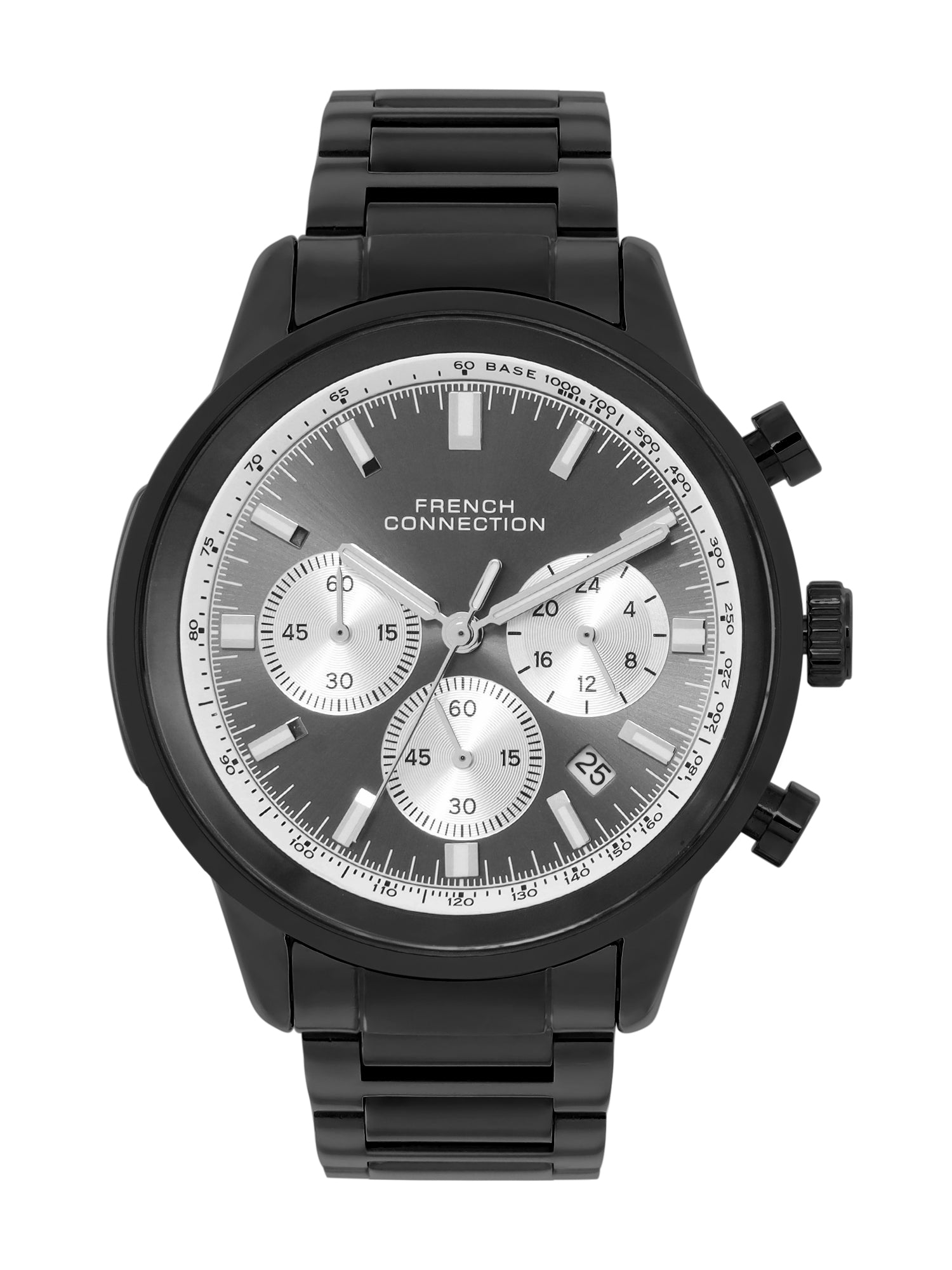 French Connection Sunray Gun Round Dial With Black Stainless Steel Strap Chronograph Watch - For Mens FCN0120BM