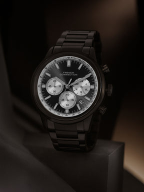 French Connection Sunray Gun Round Dial With Black Stainless Steel Strap Chronograph Watch - For Mens FCN0120BM