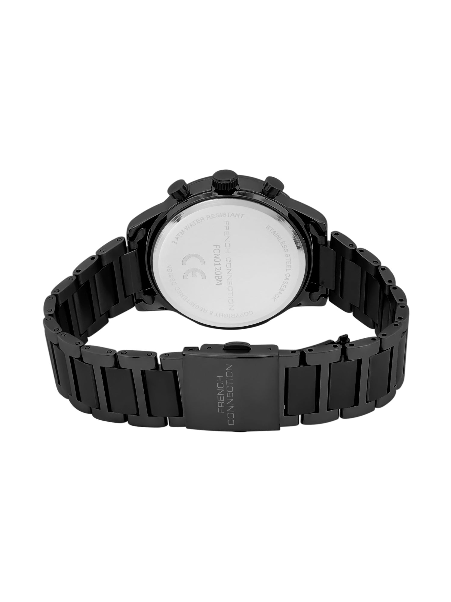 French Connection Sunray Gun Round Dial With Black Stainless Steel Strap Chronograph Watch - For Mens FCN0120BM