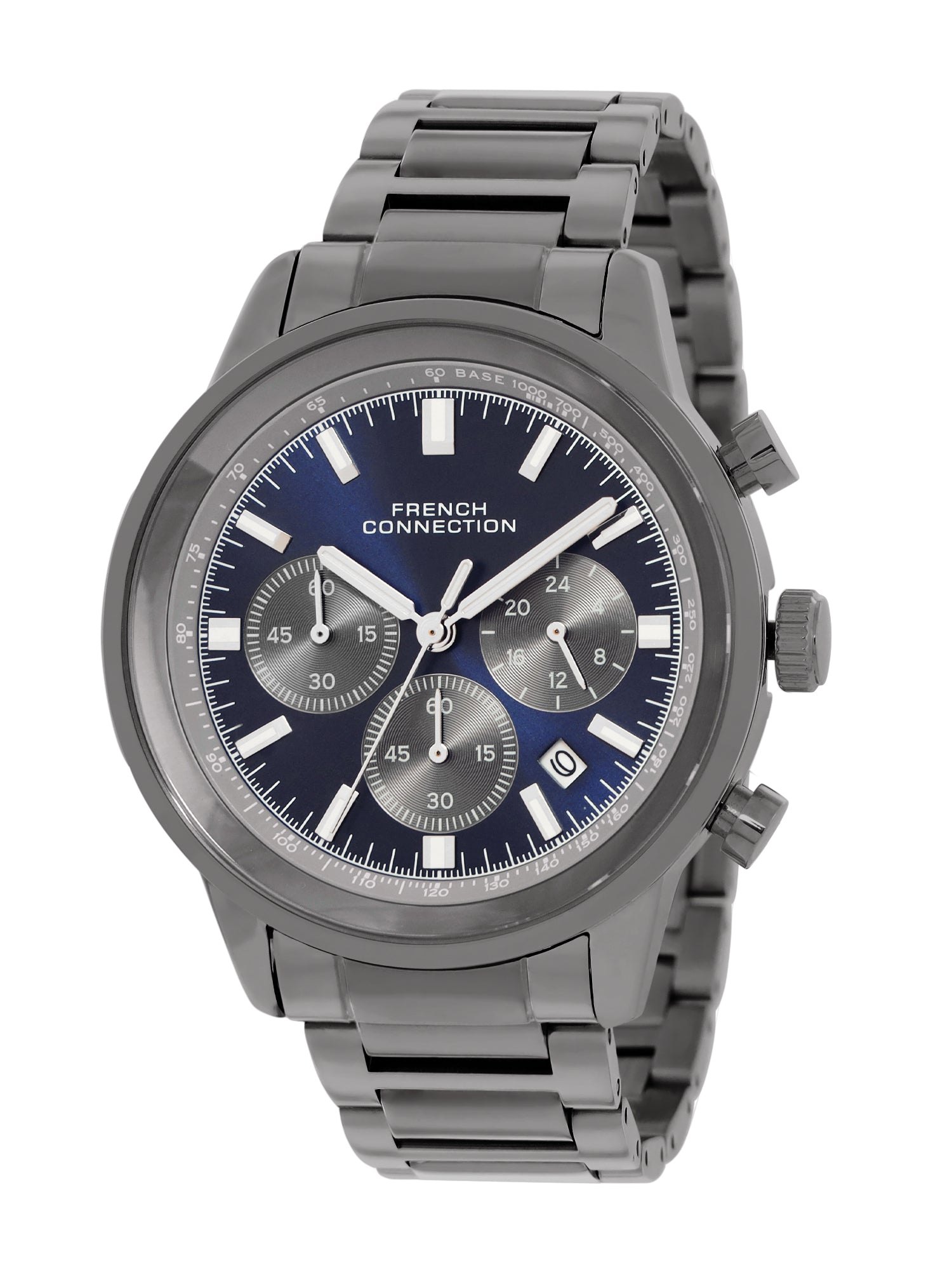 French Connection Sunray Blue Round Dial With  Gun Stainless Steel Strap Chronograph Watch - For Mens FCN0120GNM