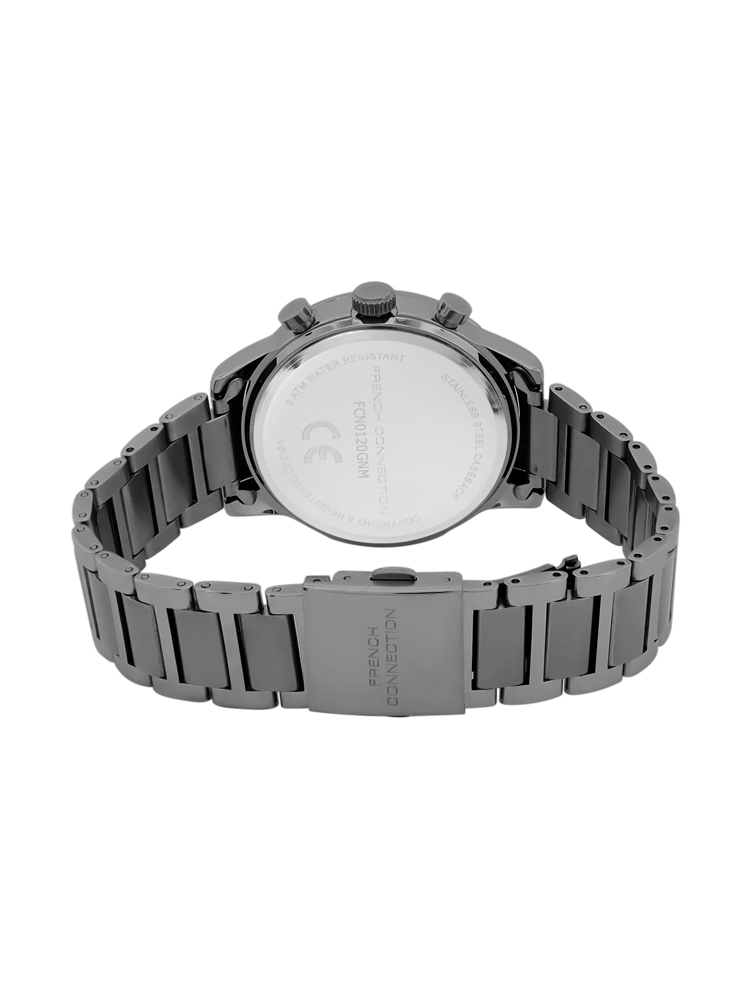 French Connection Sunray Blue Round Dial With  Gun Stainless Steel Strap Chronograph Watch - For Mens FCN0120GNM