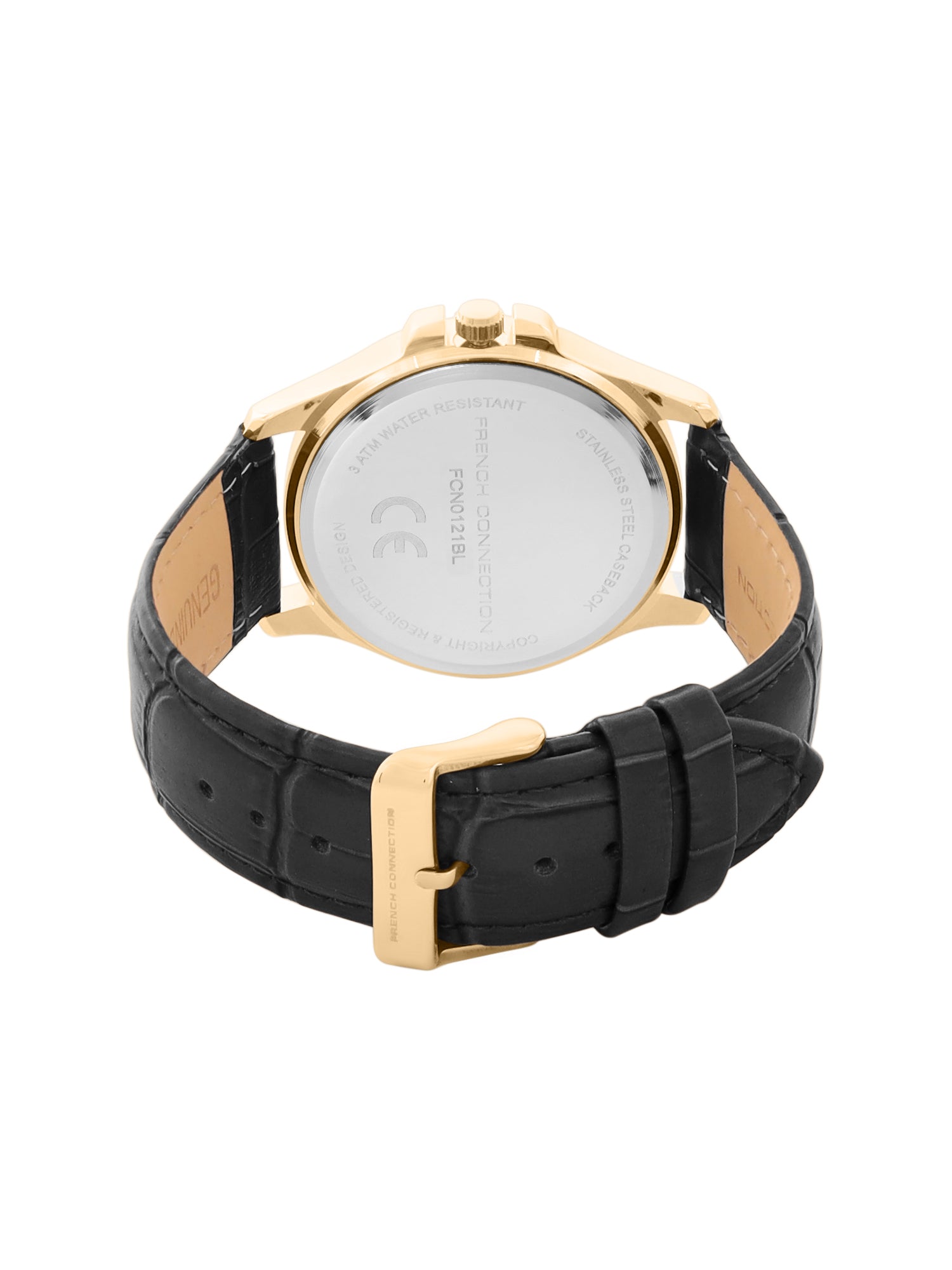 French Connection Sunray Maroon Round Dial With Black Leather Strap Watch - For Mens FCN0121BL