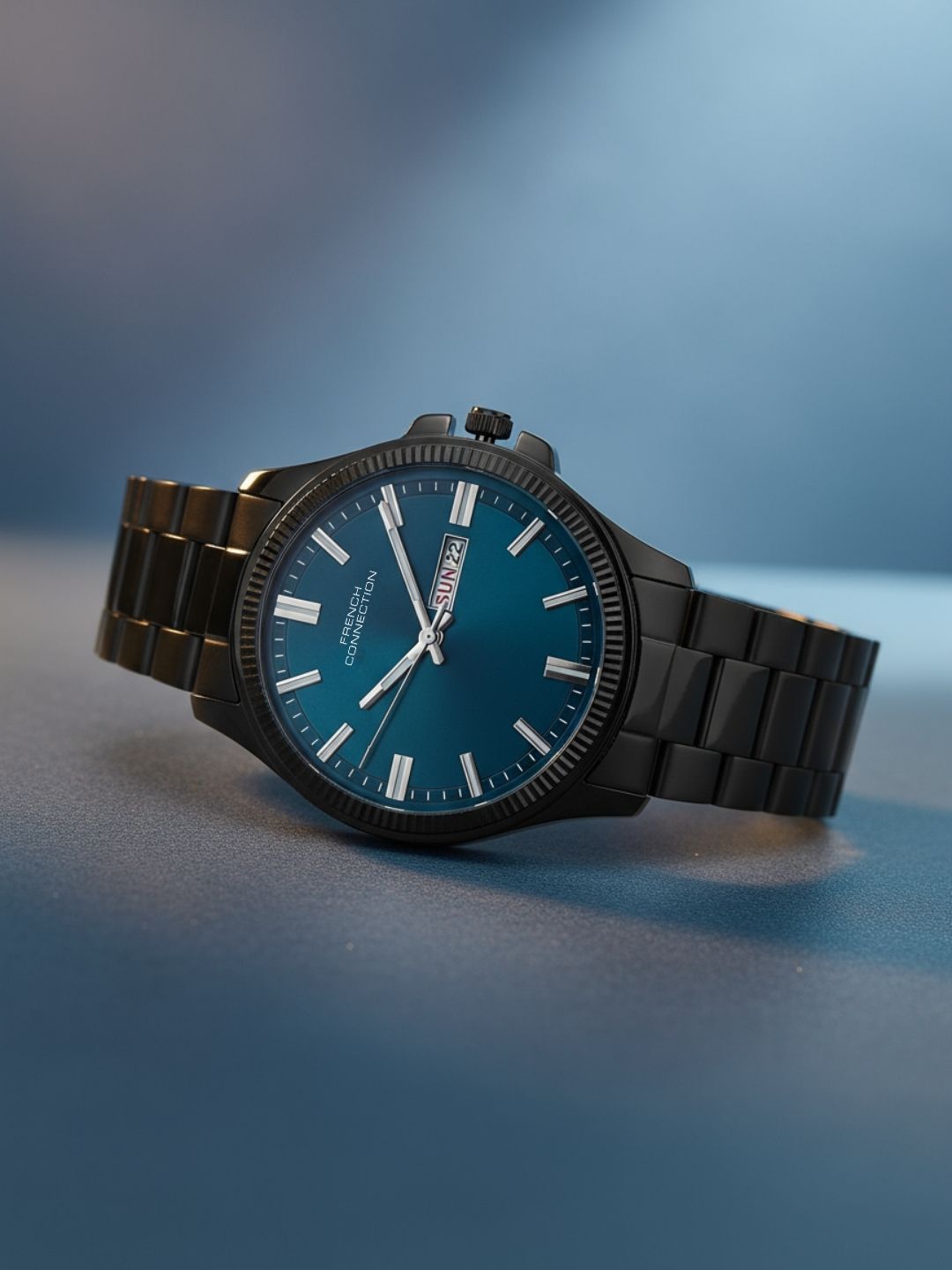 French Connection Sunray Gun Round Dial With Black Stainless Steel  Strap Watch - For Mens FCN0121BM