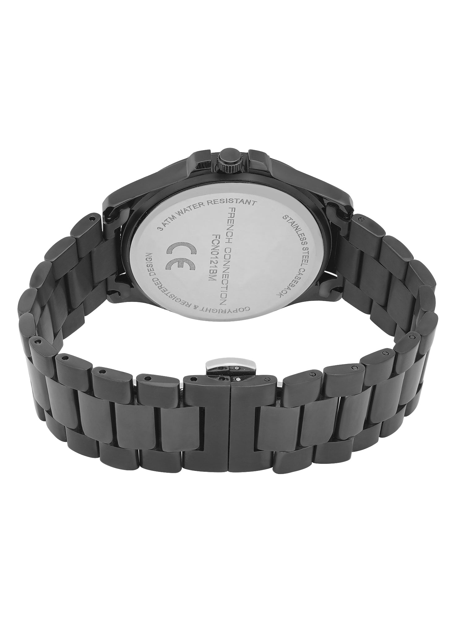 French Connection Sunray Gun Round Dial With Black Stainless Steel  Strap Watch - For Mens FCN0121BM