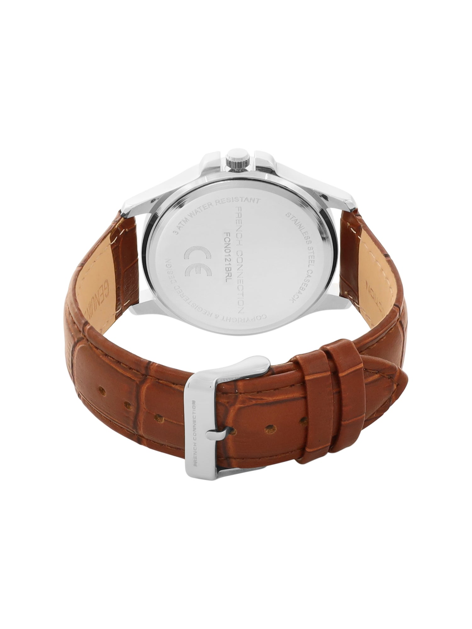 French Connection Sunray Silver Round Dial With Brown Leather Strap Watch - For Mens FCN0121BRL