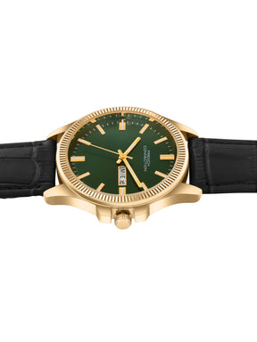 French Connection Sunray Green Round Dial With Black Leather Strap Watch - For Mens FCN0121NBL