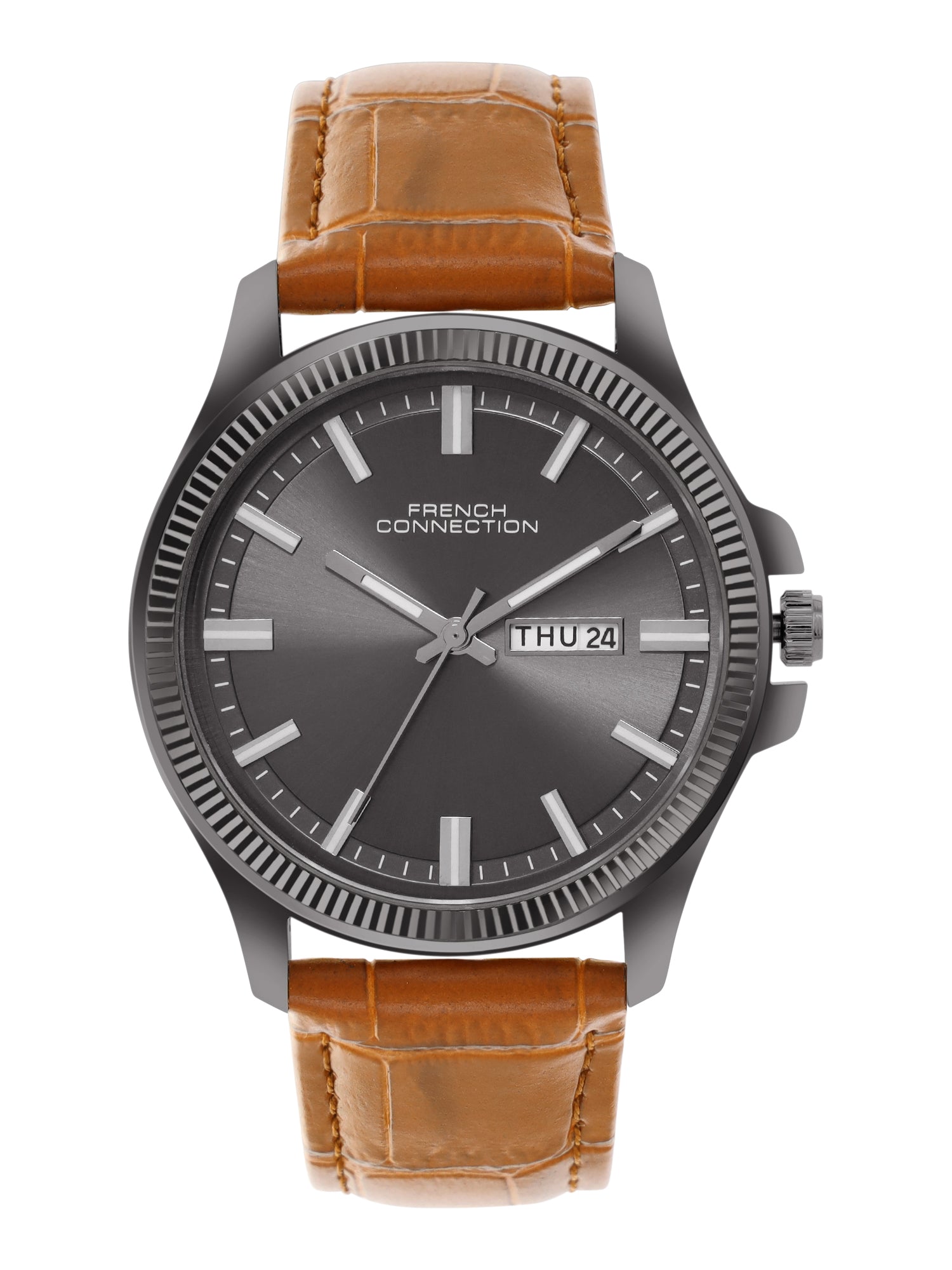 French Connection Sunray Gun Round Dial With Tan Leather Strap Watch - For Mens FCN0121TNL