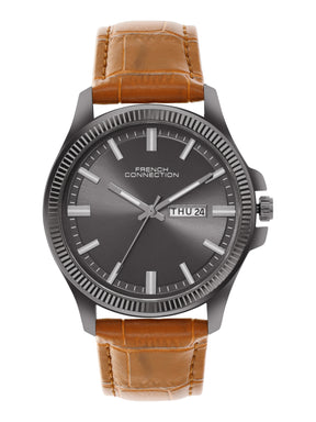 French Connection Sunray Gun Round Dial With Tan Leather Strap Watch - For Mens FCN0121TNL