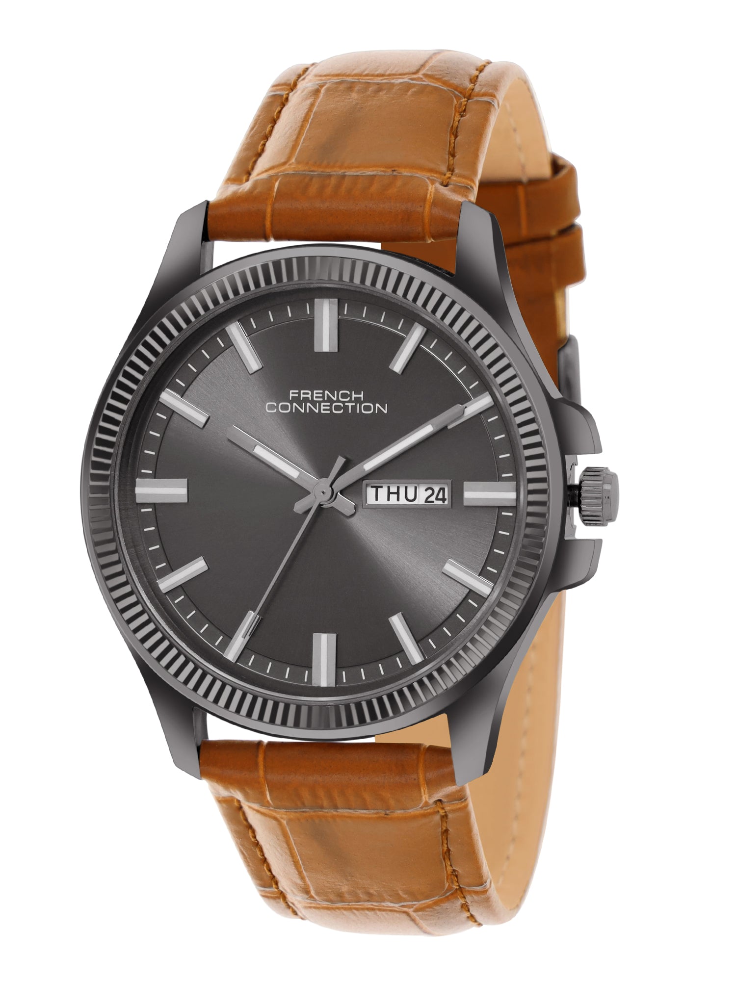 French Connection Sunray Gun Round Dial With Tan Leather Strap Watch - For Mens FCN0121TNL