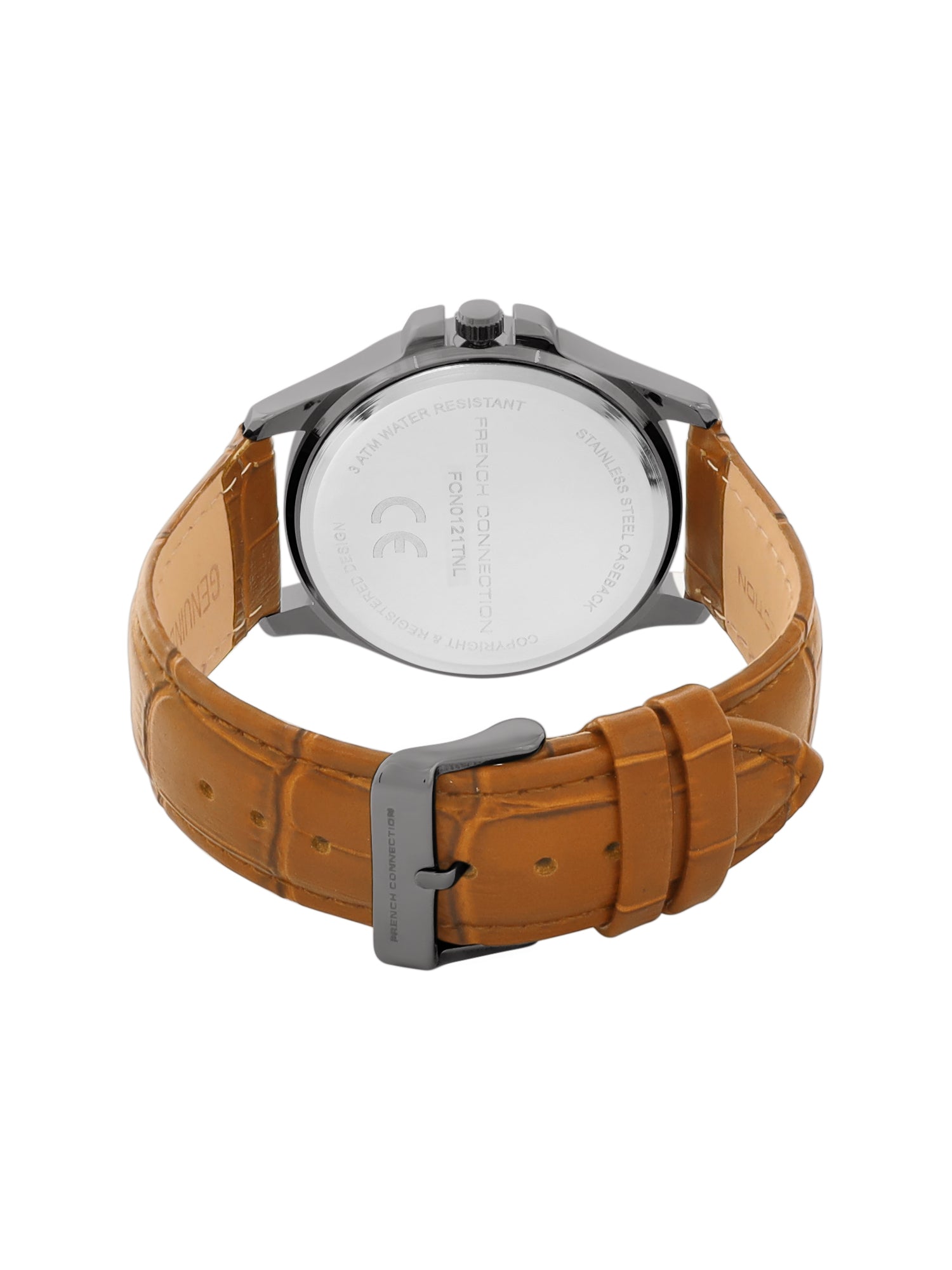 French Connection Sunray Gun Round Dial With Tan Leather Strap Watch - For Mens FCN0121TNL