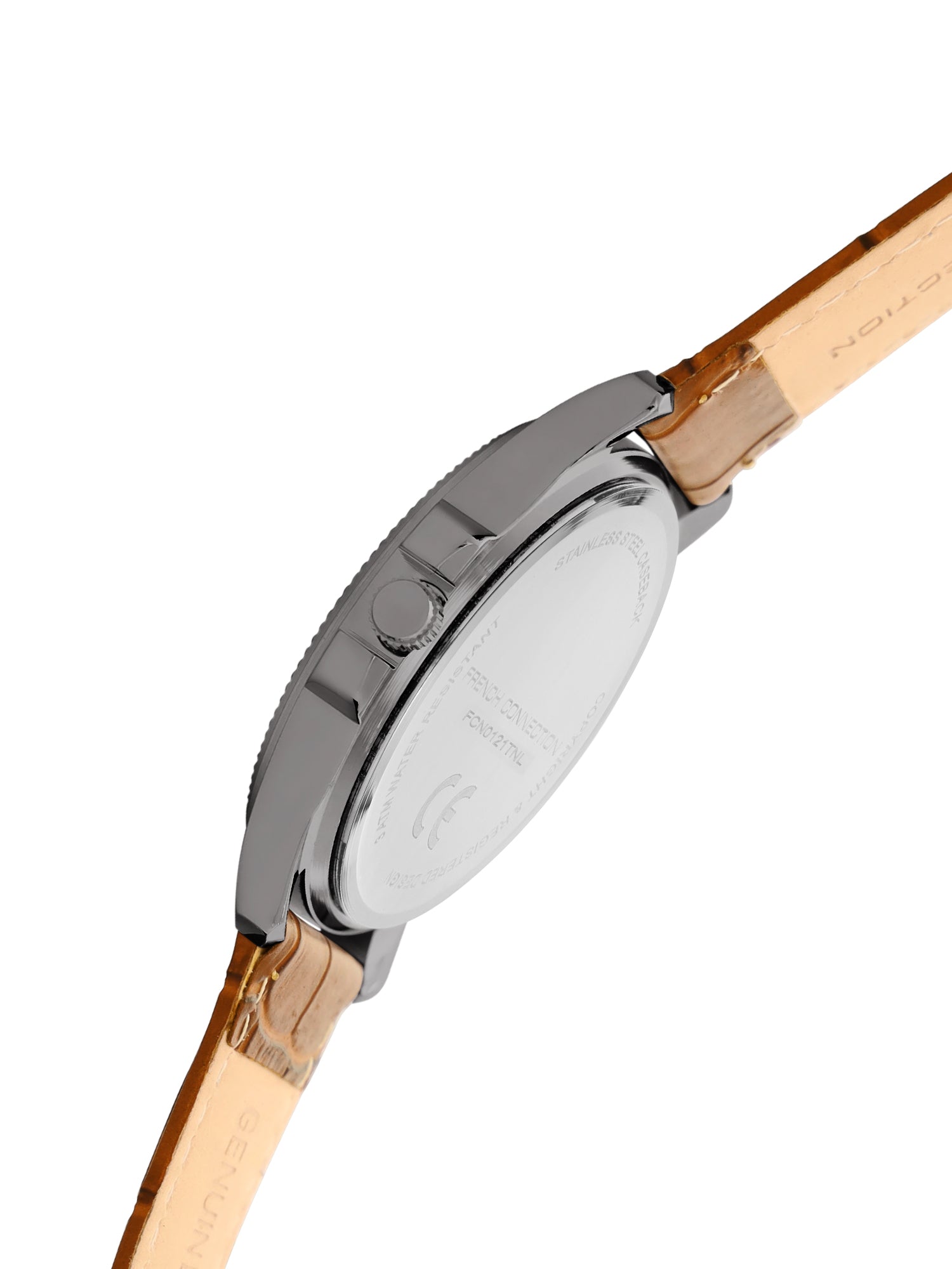 French Connection Sunray Gun Round Dial With Tan Leather Strap Watch - For Mens FCN0121TNL