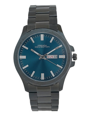 French Connection Sunray Blue Round Dial With Gun Stainless Steel  Strap Watch - For Mens FCN0121UGNM