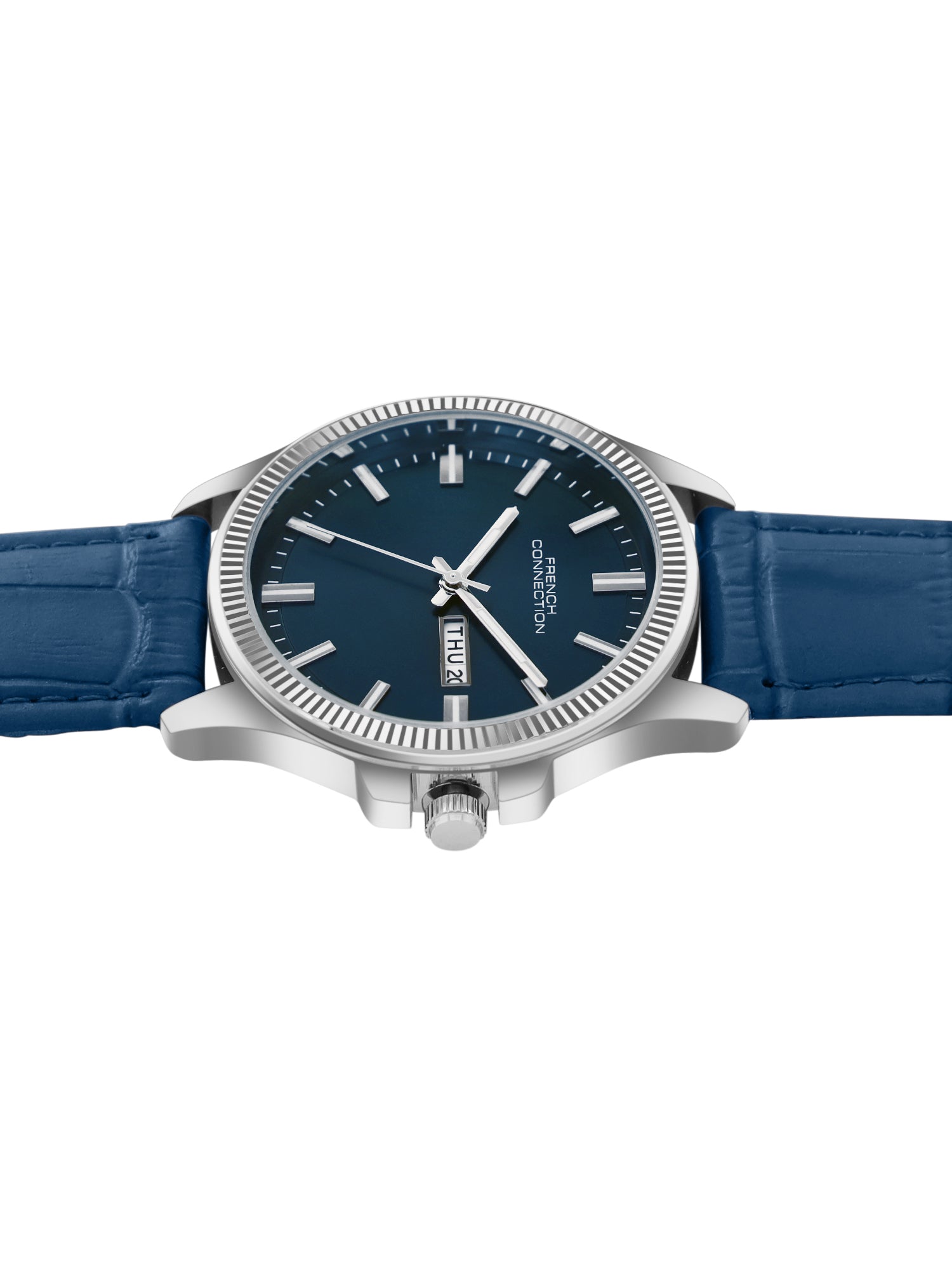 French Connection Sunray Blue Round Dial With Blue Leather Strap Watch - For Mens FCN0121UL