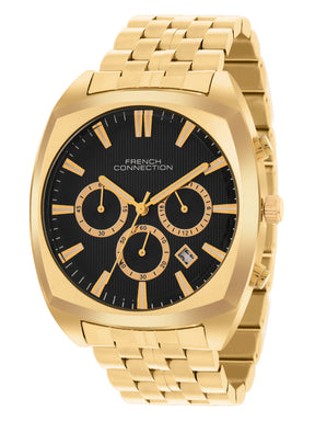 French Connection Textured Black Round Dial With  Gold Stainless Steel Strap Chronograph Watch - For Mens FCN0122GM