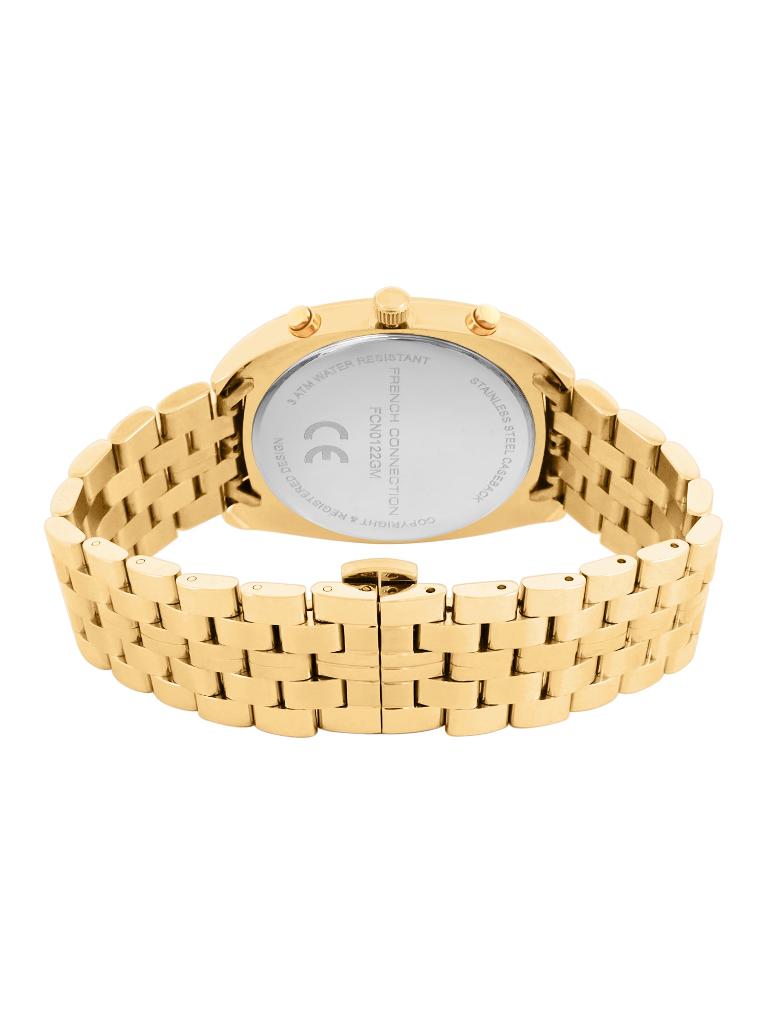 French Connection Textured Black Round Dial With  Gold Stainless Steel Strap Chronograph Watch - For Mens FCN0122GM