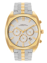 French Connection Textured Silver Round Dial With Gold Two Tone Stainless Steel Strap Chronograph Watch - For Mens FCN0122TM