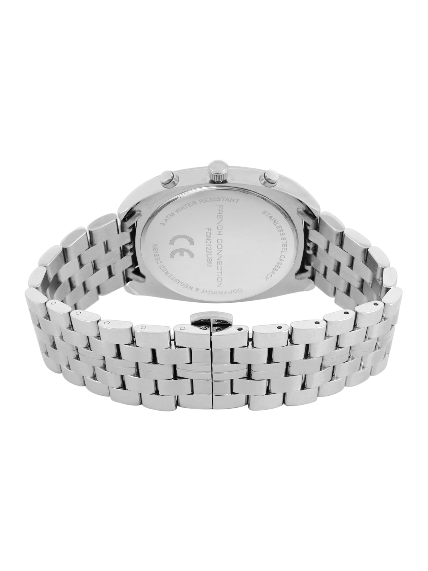 French Connection Textured Blue Round Dial With Stainless Steel Strap Chronograph Watch - For Mens FCN0122USM