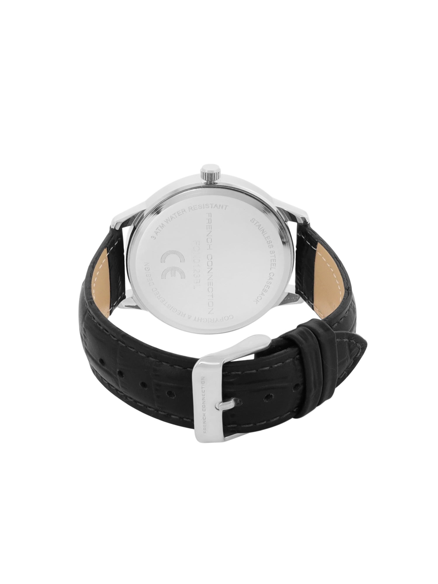 French Connection Textured Sky Blue Round Dial With Black Leather Strap Watch - For Mens FCN0123BL
