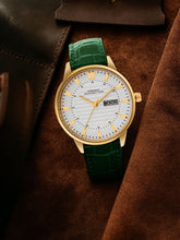 French Connection Textured Silver Round Dial With Green Leather Strap Watch - For Mens FCN0123NL
