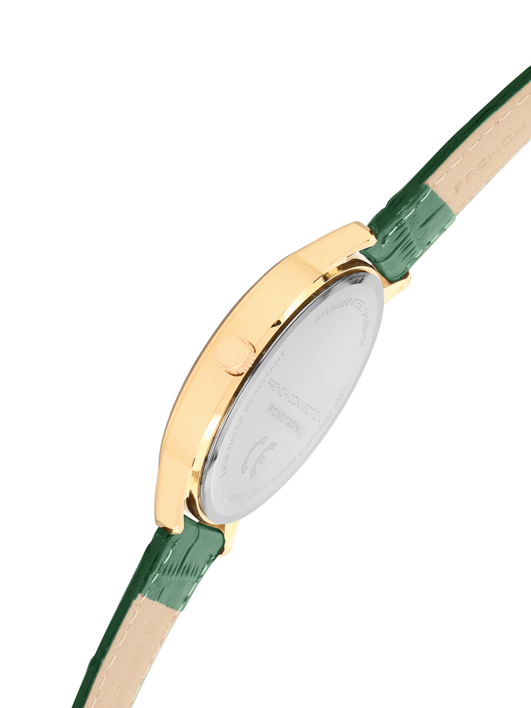 French Connection Textured Silver Round Dial With Green Leather Strap Watch - For Mens FCN0123NL