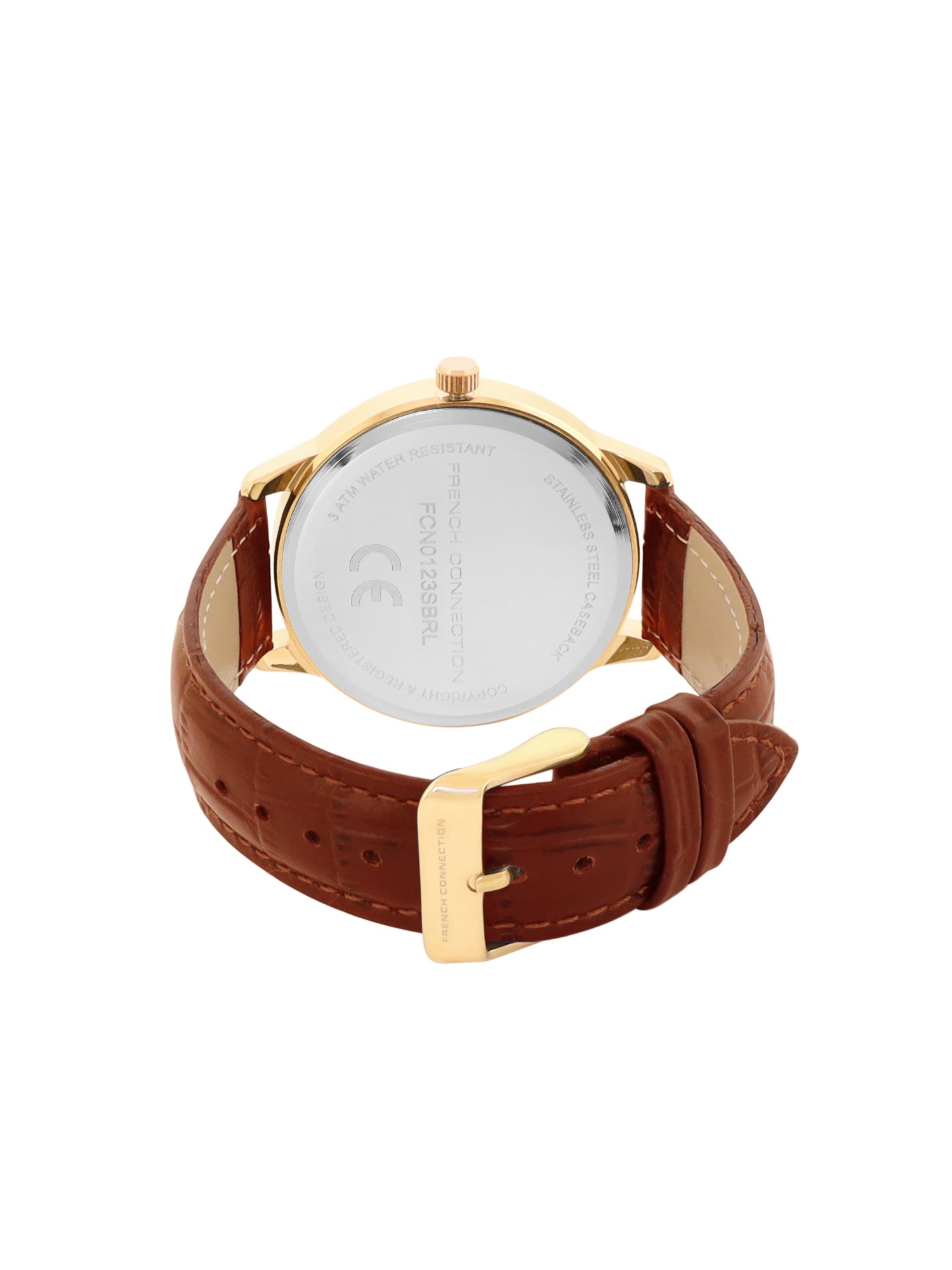 French Connection Textured Silver Round Dial With Brown Leather Strap Watch - For Mens FCN0123SBRL