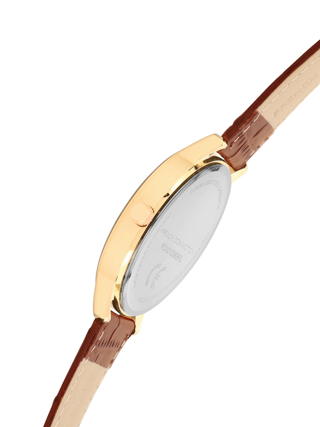 French Connection Textured Silver Round Dial With Brown Leather Strap Watch - For Mens FCN0123SBRL