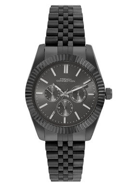 French Connection Sunray Black Round Dial With Black Stainless Steel Strap Multifunction Watch - For Mens FCN0124BM