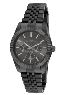 French Connection Sunray Black Round Dial With Black Stainless Steel Strap Multifunction Watch - For Mens FCN0124BM