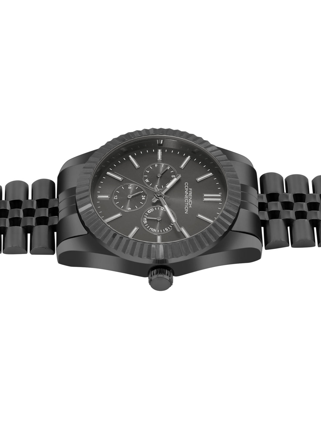 French Connection Sunray Black Round Dial With Black Stainless Steel Strap Multifunction Watch - For Mens FCN0124BM