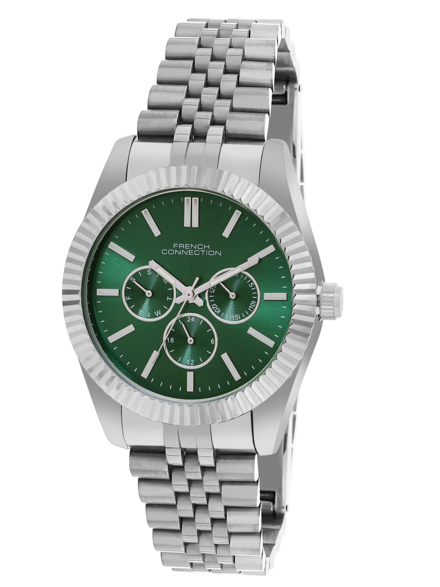 French Connection Sunray Green Round Dial With Stainless Steel Strap Multifunction Watch - For Mens FCN0124NSM
