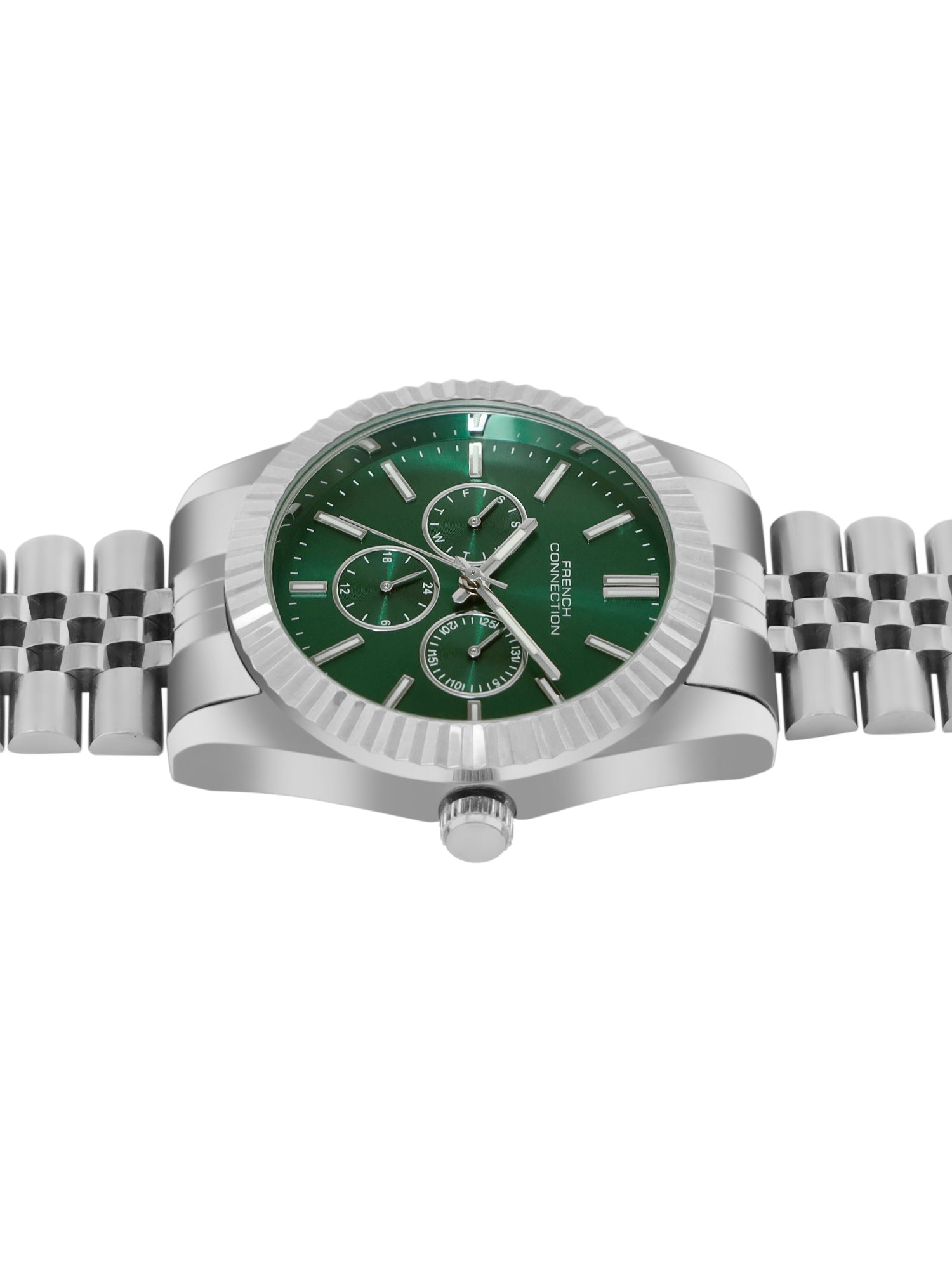 French Connection Sunray Green Round Dial With Stainless Steel Strap Multifunction Watch - For Mens FCN0124NSM