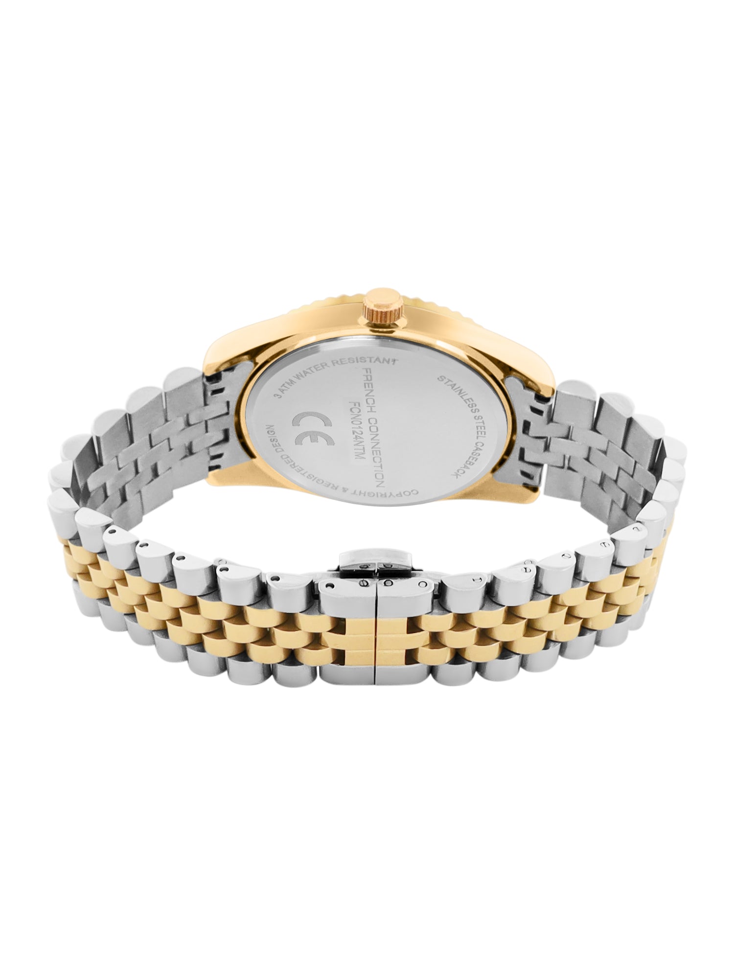 French Connection Sunray Green Round Dial With Gold Two Tone Stainless Steel Strap Multifunction Watch - For Mens FCN0124NTM