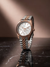 French Connection Sunray Silver Round Dial With Rose Two Tone Stainless Steel Strap Multifunction Watch - For Mens FCN0124RTM