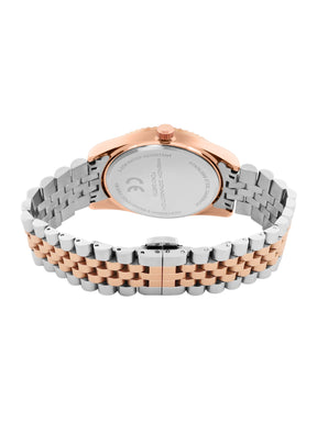 French Connection Sunray Silver Round Dial With Rose Two Tone Stainless Steel Strap Multifunction Watch - For Mens FCN0124RTM