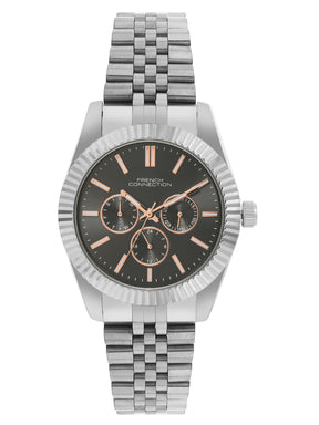 French Connection Sunray Grey Round Dial With Stainless Steel Strap Multifunction Watch - For Mens FCN0124SM